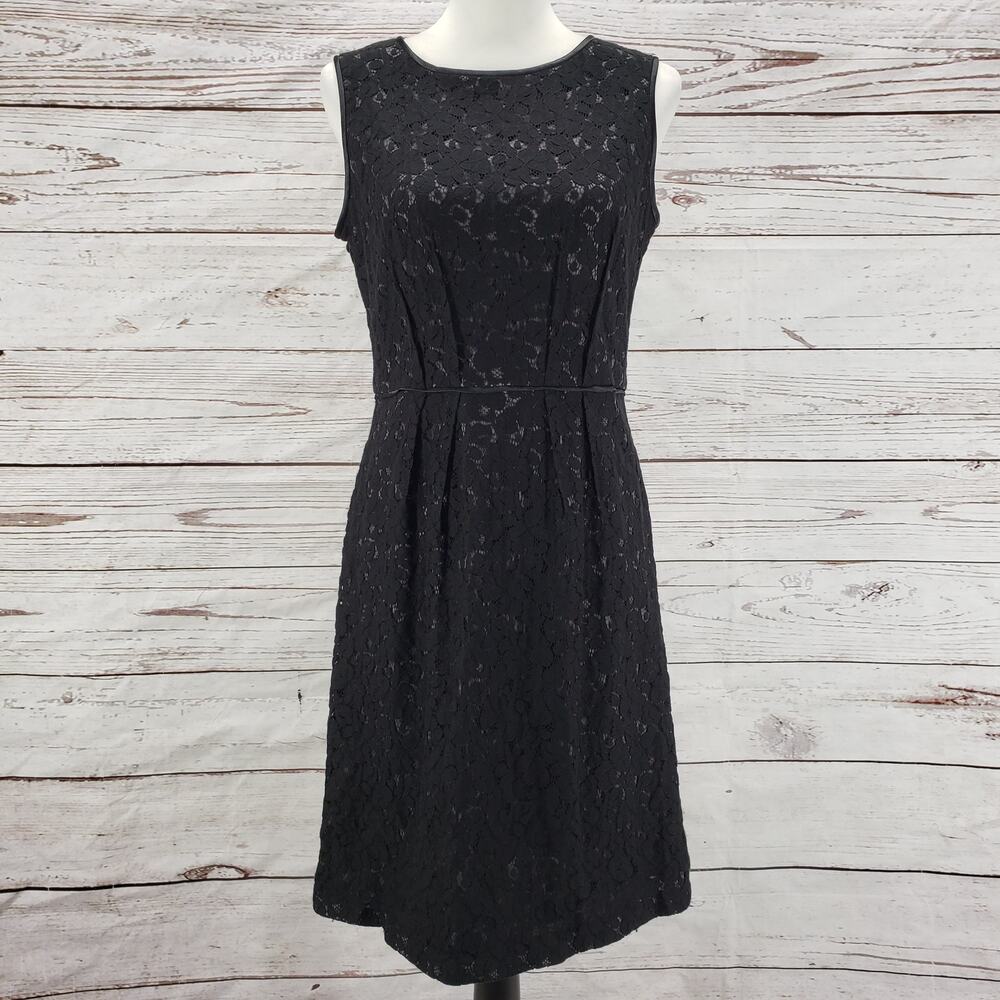 Kasper Women's Black Lace Pleated Detail Sleeveless Dress Size 6